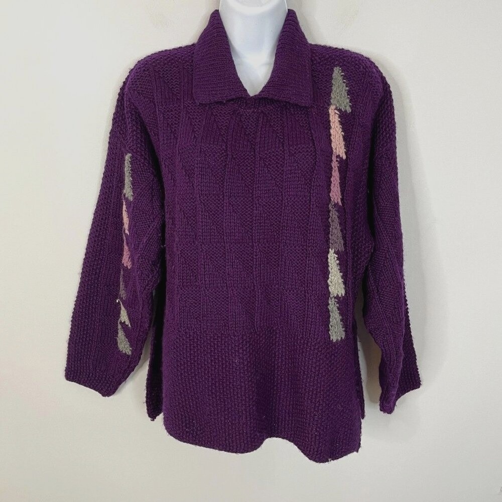 Vintage 90s Asymmetric Art To Wear Sweater Womens Large Wool Cable Knit Chunky